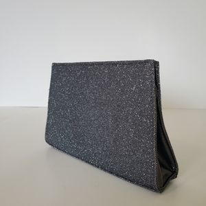 Lancome Womens Cosmetic Bag Silver Glitter Magnetic Strip Closure